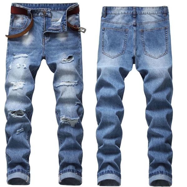 men's jeans plus size mid-waist hole spot bleaching and dyeing washed casual denim trousers four seasons, Blue
men's jeans plus size mid-waist hole spot bleaching and dyeing washed casual denim trousers four seasons, Blue