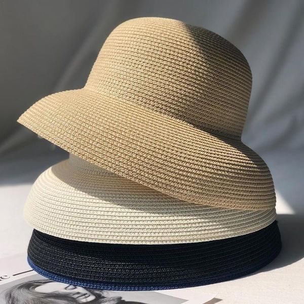 wide brim hats women summer sun french hat black small straw female seaside beach simple accessories, Blue;gray
wide brim hats women summer sun french hat black small straw female seaside beach simple accessories, Blue;gray