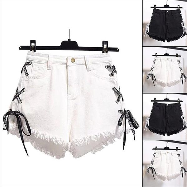 summer denim black women short high waist ripped jeans femmen side lace up bandage, White;black
summer denim black women short high waist ripped jeans femmen side lace up bandage, White;black