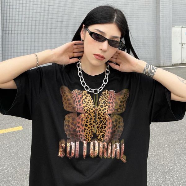 women's t-shirt harajuku t shirt gothic punk short sleeve leopard butterfly women summer loose oversize street korean fashion clothes, White 
women's t-shirt harajuku t shirt gothic punk short sleeve leopard butterfly women summer loose oversize street korean fashion clothes, White