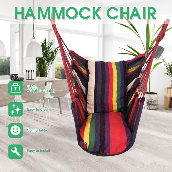 camp furniture portable hammock chair hanging rope swing seat with 2 pillows for garden indoor outdoor fashionable swings
camp furniture portable hammock chair hanging rope swing seat with 2 pillows for garden indoor outdoor fashionable swings
