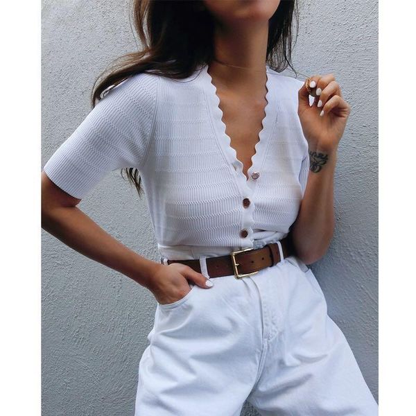 women's t-shirt vintage v-neck short sleeve female slim knit clothing women white cardigan lady summer crop top
women's t-shirt vintage v-neck short sleeve female slim knit clothing women white cardigan lady summer crop top