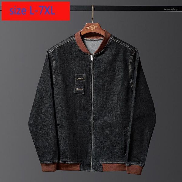 men's jackets arrival elastic jeans jacket men super large trendy loose mandarin collar casual mens coats denim coat plus size -6xl 7x, Black;brown 
men's jackets arrival elastic jeans jacket men super large trendy loose mandarin collar casual mens coats denim coat plus size -6xl 7x, Black;brown