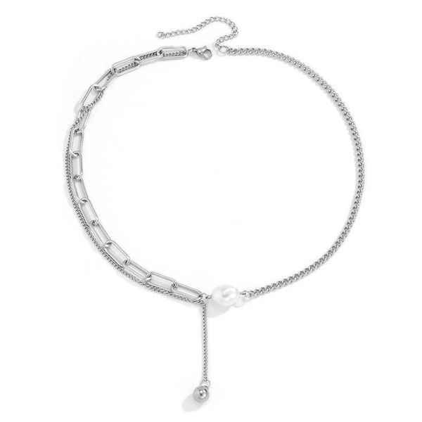 pendant necklaces potcet stainless steel double pearl titanium necklace geometric fashion hip hop personality party jewelry, Silver
pendant necklaces potcet stainless steel double pearl titanium necklace geometric fashion hip hop personality party jewelry, Silver