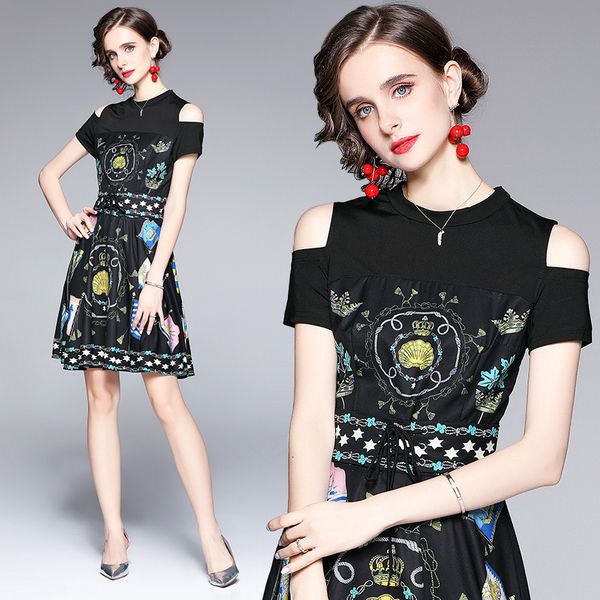 2021 summer round neck patchwork printed fairy skirt waist off shoulder a-line dress, Black;gray
2021 summer round neck patchwork printed fairy skirt waist off shoulder a-line dress, Black;gray