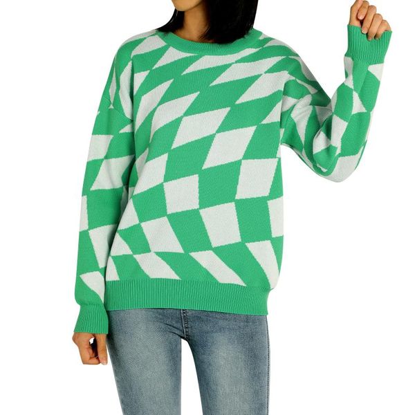 women's sweaters women loose style sweater, rhomboid pattern round collar long sleeve knitwear, purple/ green, White;black
women's sweaters women loose style sweater, rhomboid pattern round collar long sleeve knitwear, purple/ green, White;black
