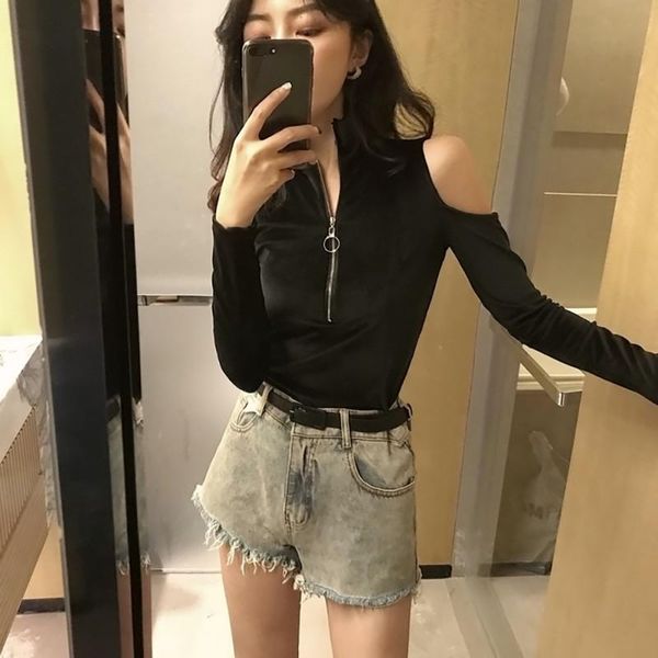 women's t-shirt woman clothes solid color long-sleeved women off-the-shoulders aesthetic poleras mujer de moda 2021, White
women's t-shirt woman clothes solid color long-sleeved women off-the-shoulders aesthetic poleras mujer de moda 2021, White