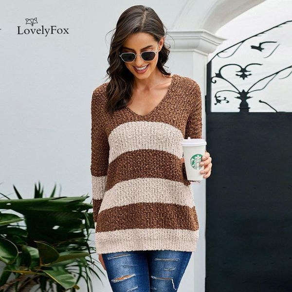 women's sweaters lovelyfox 2021 dreaming of autumn winter striped pullover women long sleeve v neck loose color block sweater, White;black
women's sweaters lovelyfox 2021 dreaming of autumn winter striped pullover women long sleeve v neck loose color block sweater, White;black