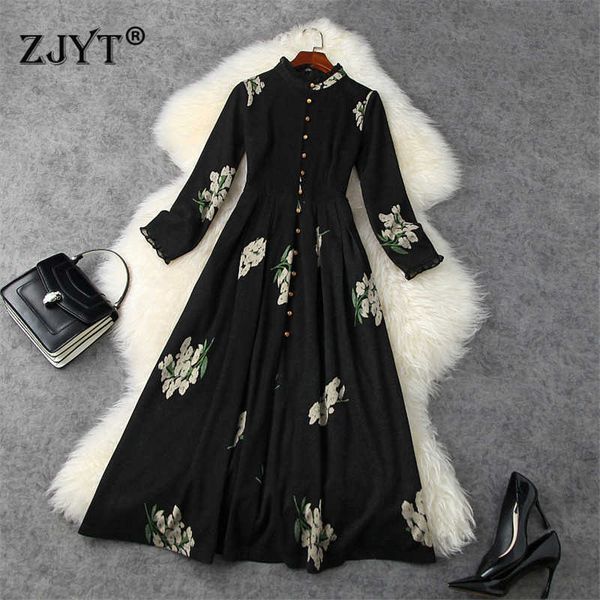 fashion vintage ruffle collar floral print dress spring womens clothing long sleeve mid calf aline vintage vestidos 210601, Black;gray
fashion vintage ruffle collar floral print dress spring womens clothing long sleeve mid calf aline vintage vestidos 210601, Black;gray