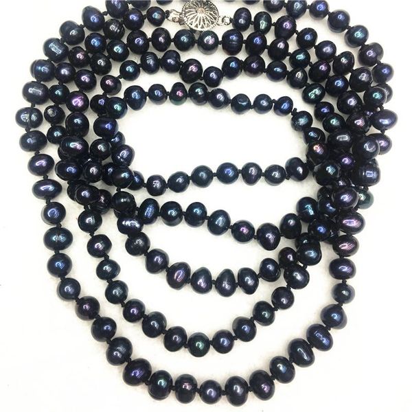 chains fashion jewelry necklace 7-8mm natural freshwater cultured black pearl for women high grade weddings party gifts 55" m4, Silver
chains fashion jewelry necklace 7-8mm natural freshwater cultured black pearl for women high grade weddings party gifts 55" m4, Silver
