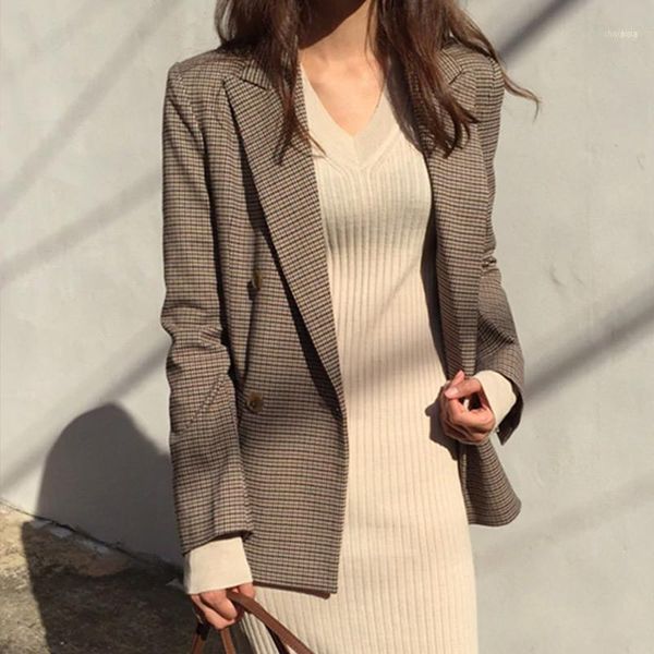 vintage double breasted office lady blazer women plaid loose houndstooth suit jacket female 2021 autumn casual outwear feminino1, White;black
vintage double breasted office lady blazer women plaid loose houndstooth suit jacket female 2021 autumn casual outwear feminino1, White;black