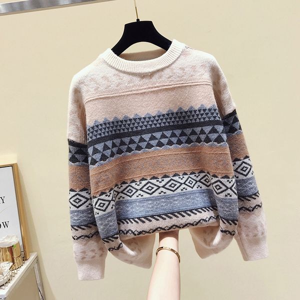 sweater female art retro new fashion autumn and winter student japanese diamond jacquard pullover sweater, White;black
sweater female art retro new fashion autumn and winter student japanese diamond jacquard pullover sweater, White;black