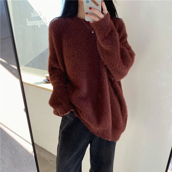2021 new women sweater casual female loose fit knitted pullovers solid color o-neck ladies knitwear white es27, White;black
2021 new women sweater casual female loose fit knitted pullovers solid color o-neck ladies knitwear white es27, White;black