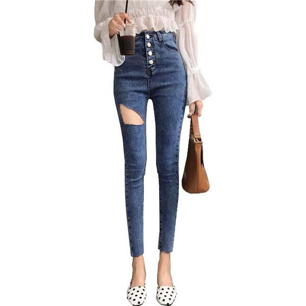 women's jeans 2021 women fashion high waist cotton pencil buttons skinny hole ripped ankle length jean female #9167, Blue
women's jeans 2021 women fashion high waist cotton pencil buttons skinny hole ripped ankle length jean female #9167, Blue