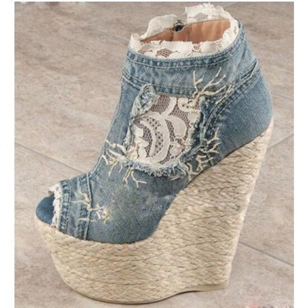 dress shoes 2021 denim platform heels reep toe blue woman sandal high wedges lace decor sandals cut outs side zip summer, Black
dress shoes 2021 denim platform heels reep toe blue woman sandal high wedges lace decor sandals cut outs side zip summer, Black