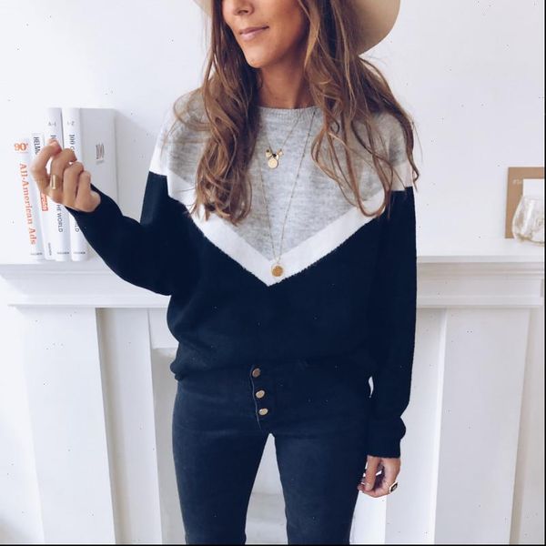2021 autumn winter women casual loose sweaters color matching design o neck long sleeve pullovers fashion ladies streetwear, White;black 
2021 autumn winter women casual loose sweaters color matching design o neck long sleeve pullovers fashion ladies streetwear, White;black
