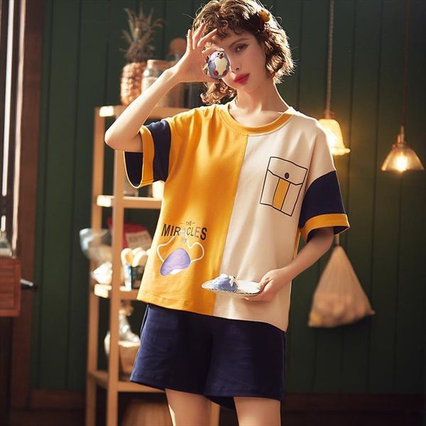 bzel summer sleepweear cartoon pattern women sleepwear short sleeve shorts pajama set soft cotton homewear various style nighty, Black;red
bzel summer sleepweear cartoon pattern women sleepwear short sleeve shorts pajama set soft cotton homewear various style nighty, Black;red