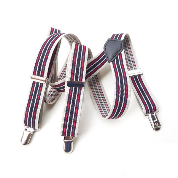 navy with red line clip on suspenders elastic adjustable trouser adjustable y-back suspenders metal clip on, Black;white