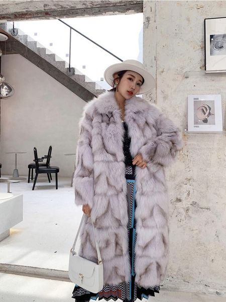 women's fur & faux 2021 real high street long overcoat winter warm fashion jacket coat, Black