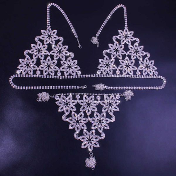 lingerie crystal flowers belly body chain bra bikini thong set for women bling rhinestone bra and thong body jewelry p0811, Silver
lingerie crystal flowers belly body chain bra bikini thong set for women bling rhinestone bra and thong body jewelry p0811, Silver