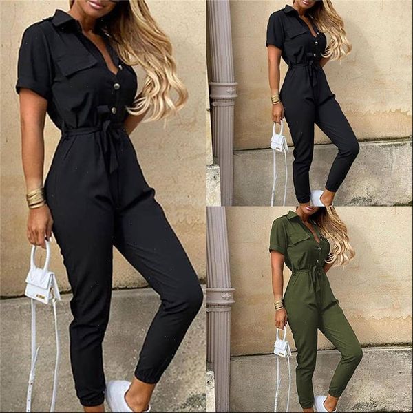 elegant solid jumpsuit women summer 2021 deep v neck button shirt overalls short sleeve office lady one piece romper, Black;white
elegant solid jumpsuit women summer 2021 deep v neck button shirt overalls short sleeve office lady one piece romper, Black;white