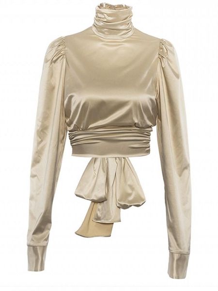 women's blouses & shirts lace up bow silk satin blouse women gold puff sleeve turtleneck shirt blusas 2021 backless party crop streetwe, White
women's blouses & shirts lace up bow silk satin blouse women gold puff sleeve turtleneck shirt blusas 2021 backless party crop streetwe, White