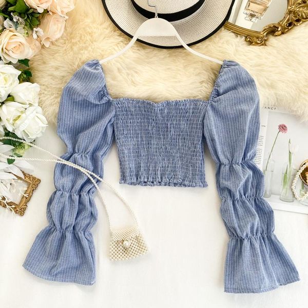 women's blouses & shirts 2021 women long sleeve shirt square collar puff casual short design tee striped, White
women's blouses & shirts 2021 women long sleeve shirt square collar puff casual short design tee striped, White