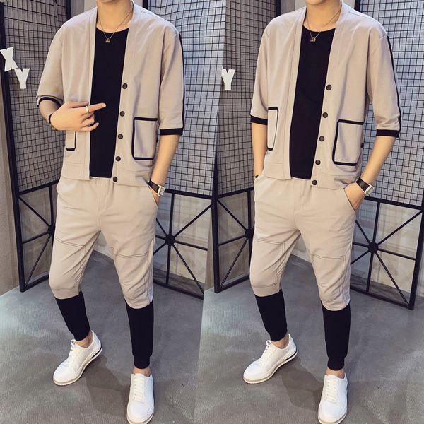 fake summer cardigan 2-piece casual male sweatsuit shirt hip-hop pants seam man's sport jacket ropa hombre 0dcs, Gray
fake summer cardigan 2-piece casual male sweatsuit shirt hip-hop pants seam man's sport jacket ropa hombre 0dcs, Gray