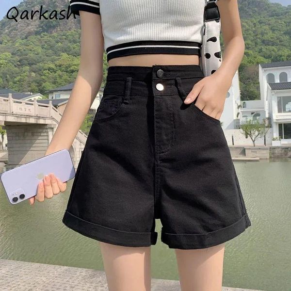 women's shorts women casual summer lady double button design baggy harajuku empire denim student all-match streetwear wide leg ins, White;black 
women's shorts women casual summer lady double button design baggy harajuku empire denim student all-match streetwear wide leg ins, White;black