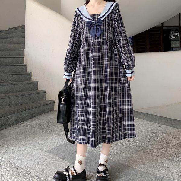 one-piece 2021 new spring autumn lolita style women dress jk japanese sailor collar bowknot dress plaid long sleeve sailor, Black;gray
one-piece 2021 new spring autumn lolita style women dress jk japanese sailor collar bowknot dress plaid long sleeve sailor, Black;gray
