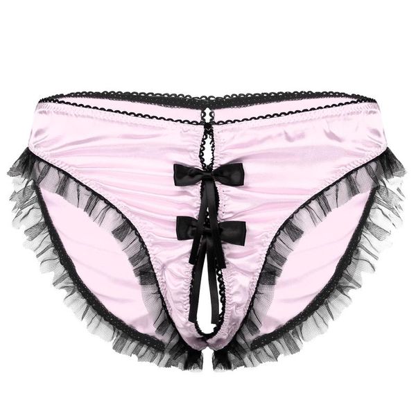 women's panties lingerie erotic sissy underwear silky satin mesh ruffles trim bowknot open crotch low rise thong briefs sleepwear, Black;pink
women's panties lingerie erotic sissy underwear silky satin mesh ruffles trim bowknot open crotch low rise thong briefs sleepwear, Black;pink