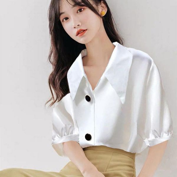 women's blouses & shirts the summer design sense v-neck gas short-sleeved small shirt loose thin, White
women's blouses & shirts the summer design sense v-neck gas short-sleeved small shirt loose thin, White