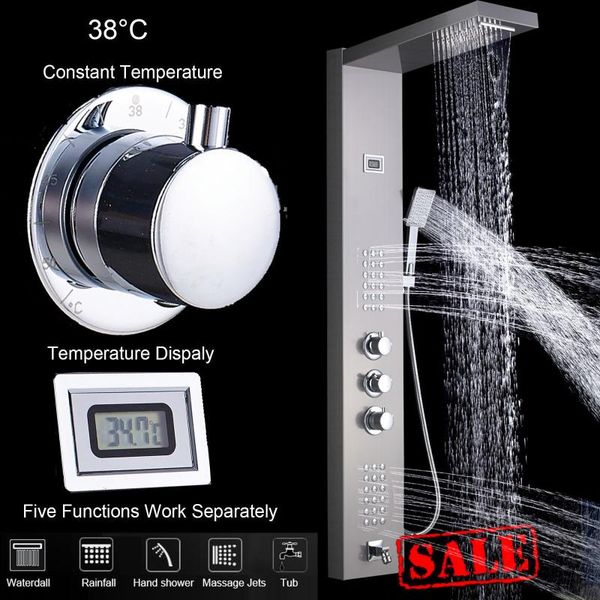 brushed nickel thermostatic shower faucet panel stainless steel rain waterfall shower panel tower rain massage jets tub spout
brushed nickel thermostatic shower faucet panel stainless steel rain waterfall shower panel tower rain massage jets tub spout