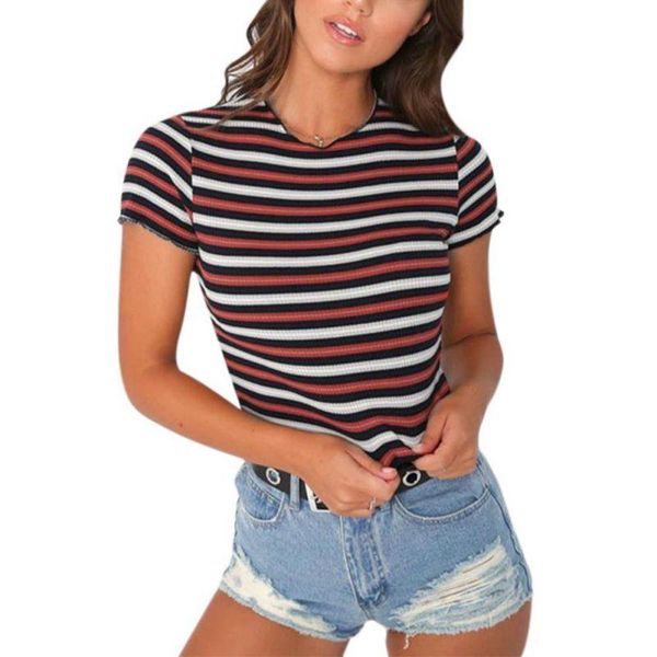 women's t-shirt women 2021 summer striped stretch basic o-neck short sleeve tshirt casual female, White
women's t-shirt women 2021 summer striped stretch basic o-neck short sleeve tshirt casual female, White