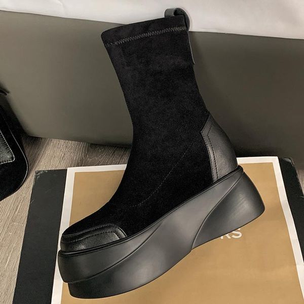 boots handmade genuine leather women ankle round toe thick sole slip on elastic height increasing high platform women's shoes, Black
boots handmade genuine leather women ankle round toe thick sole slip on elastic height increasing high platform women's shoes, Black