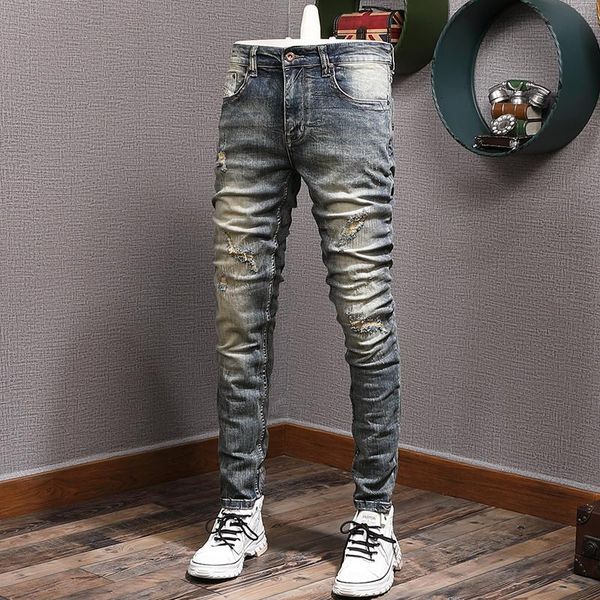 men's jeans european street style fashion men retro blue elastic slim ripped patchwork vintage designer casual denim pants
men's jeans european street style fashion men retro blue elastic slim ripped patchwork vintage designer casual denim pants