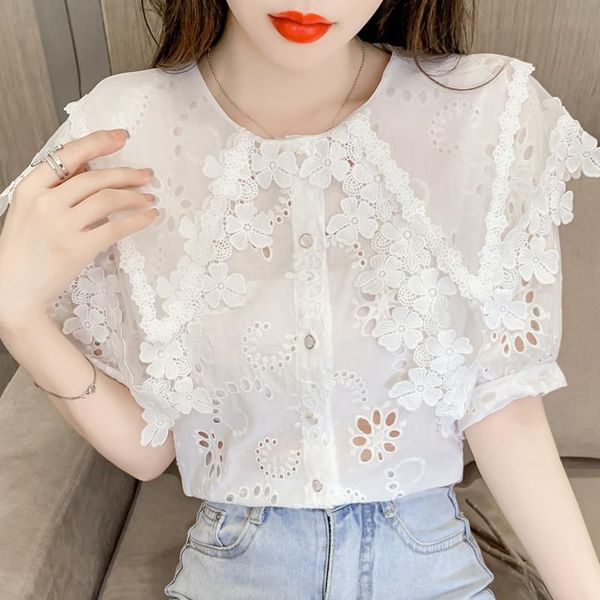 women's blouses & shirts summer women fashion clothing 2021 lace shirt hollow hook flower blusas female elegant white ruffled button 10
women's blouses & shirts summer women fashion clothing 2021 lace shirt hollow hook flower blusas female elegant white ruffled button 10