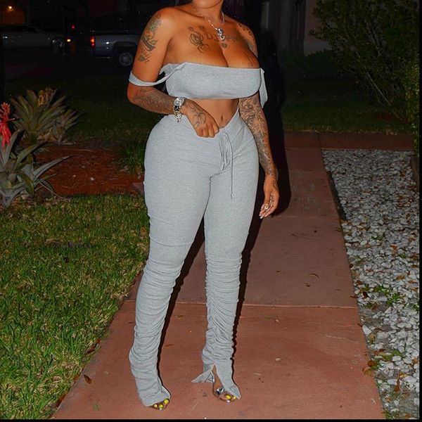 shoulder bodycon matching sets women sleeveless club party two piece outfits bodycon and stacked pants set, Gray
shoulder bodycon matching sets women sleeveless club party two piece outfits bodycon and stacked pants set, Gray