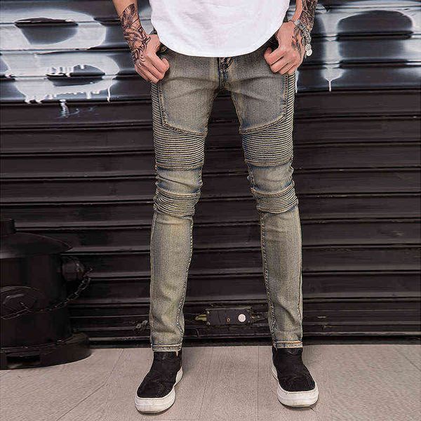 men's jeans 2021biker fashion brand motorcycle pants wrinkled slim fit small foot elastic jeans, Blue
men's jeans 2021biker fashion brand motorcycle pants wrinkled slim fit small foot elastic jeans, Blue