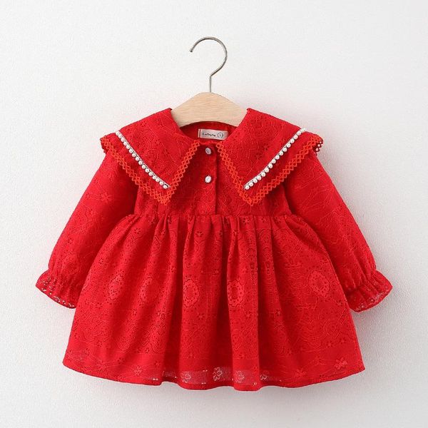 2021 spring baby girls lapel lace dress, Red;yellow 
2021 spring baby girls lapel lace dress, Red;yellow