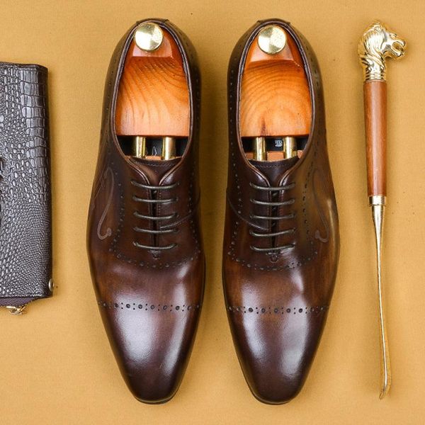 dress shoes man formal genuine leather carved wedding oxfords pointed toe laces men's welted groom flats ss662, Black
dress shoes man formal genuine leather carved wedding oxfords pointed toe laces men's welted groom flats ss662, Black