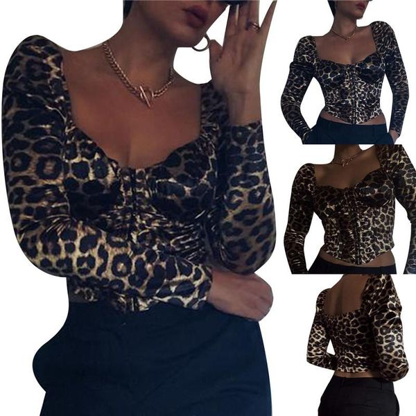 women's t-shirt women backless crop adults leopard print long sleeve square collar, White
women's t-shirt women backless crop adults leopard print long sleeve square collar, White
