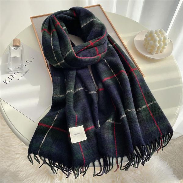 

scarves winter plaid scarf design women cashmere warm shawl lady wrap tassel knitted men foulard thick blanket 2021, Blue;gray