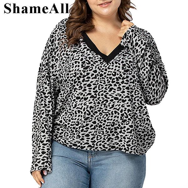 women's t-shirt plus size leopard print v-neck long sleeve tees 3xl 4xl spring ladies going out highstreet casual loose t-shirts women, White
women's t-shirt plus size leopard print v-neck long sleeve tees 3xl 4xl spring ladies going out highstreet casual loose t-shirts women, White