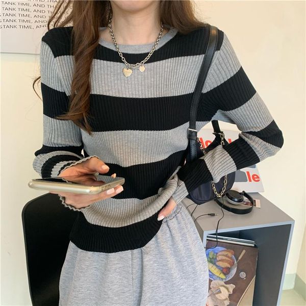 women's sweaters hkcp casual fashion sweater loose stripe contrast knitwear o-neck full pullovers long sleeve spring/autumn 2021, White;black
women's sweaters hkcp casual fashion sweater loose stripe contrast knitwear o-neck full pullovers long sleeve spring/autumn 2021, White;black