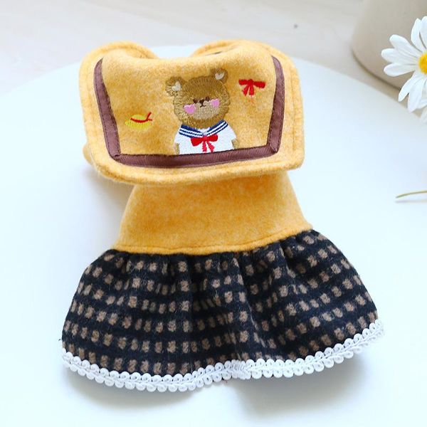 dog apparel pet dresses cat clothing spring autumn warm splicing plaid woolen fabric lapel clothes bear embroidery poodle puppy skirts 
dog apparel pet dresses cat clothing spring autumn warm splicing plaid woolen fabric lapel clothes bear embroidery poodle puppy skirts