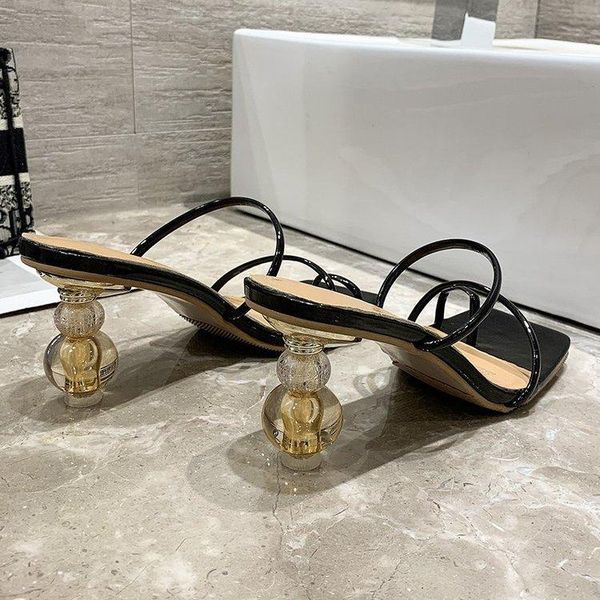 sandals square-toed high-heeled slippers for women 2021 style. toe - covered crystal heel shoes one-line fashion, Black
sandals square-toed high-heeled slippers for women 2021 style. toe - covered crystal heel shoes one-line fashion, Black