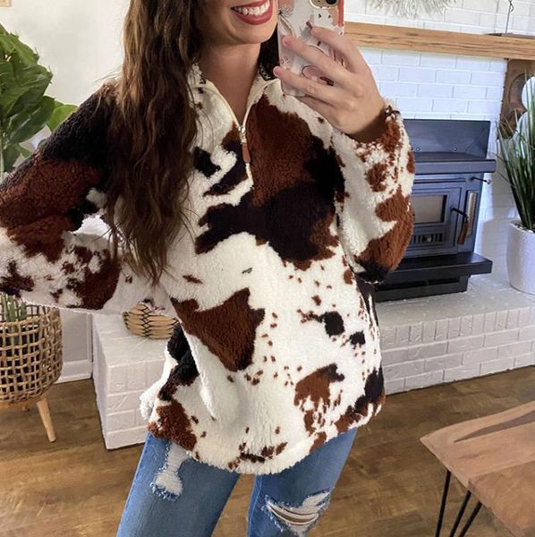 autumn/winter casual fashion hoodies plush jacket female cow print zipper sweater, Black
autumn/winter casual fashion hoodies plush jacket female cow print zipper sweater, Black
