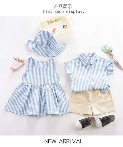 boys' children's brother striped sister shirt pants two piece girls' baby dress hat set, White
boys' children's brother striped sister shirt pants two piece girls' baby dress hat set, White