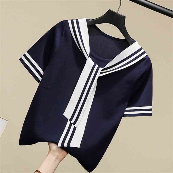 vanovich bow fashion women knit summer t shirts casual striped short-sleeved korean style clothing 210615, White
vanovich bow fashion women knit summer t shirts casual striped short-sleeved korean style clothing 210615, White